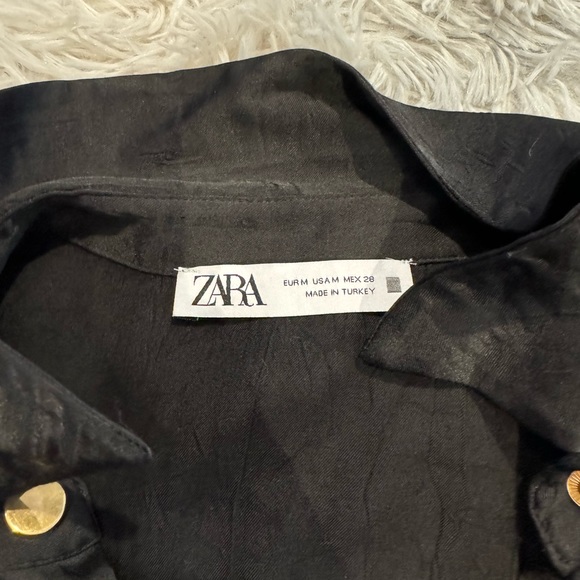 Zara Black & Gold Blouse with Front Tie - Picture 2 of 2